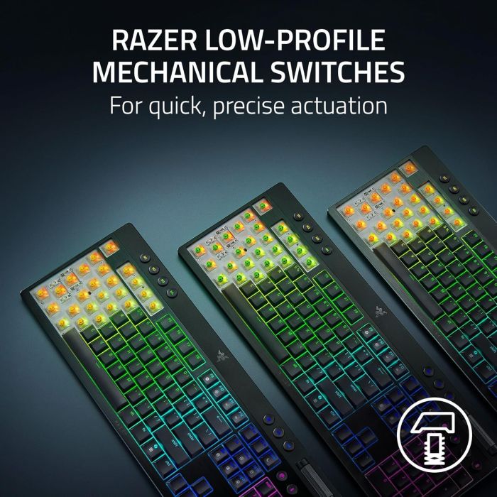 Клавиатура механическая Razer BlackWidow V4 Low-profile HyperSpeed, 104key, Yellow Switch, USB-A/WL/BT, EN, RGB, чёрный