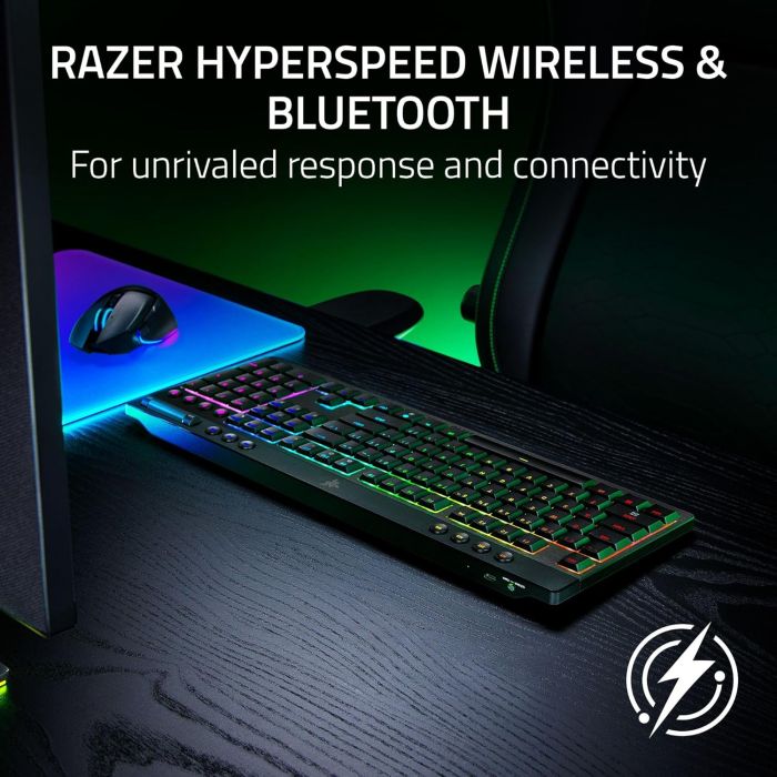 Клавиатура механическая Razer BlackWidow V4 Low-profile HyperSpeed, 104key, Orange Switch, USB-A/WL/BT, EN, RGB, чёрный