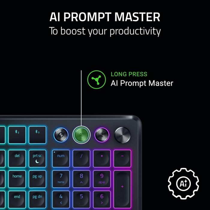 Клавиатура мембранная Razer Pro Type Ergo, 118key, USB-A/WL/BT, EN, RGB, чёрный