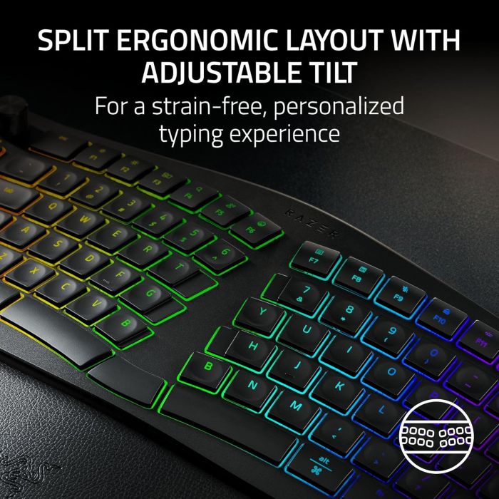 Клавиатура мембранная Razer Pro Type Ergo, 118key, USB-A/WL/BT, EN, RGB, чёрный