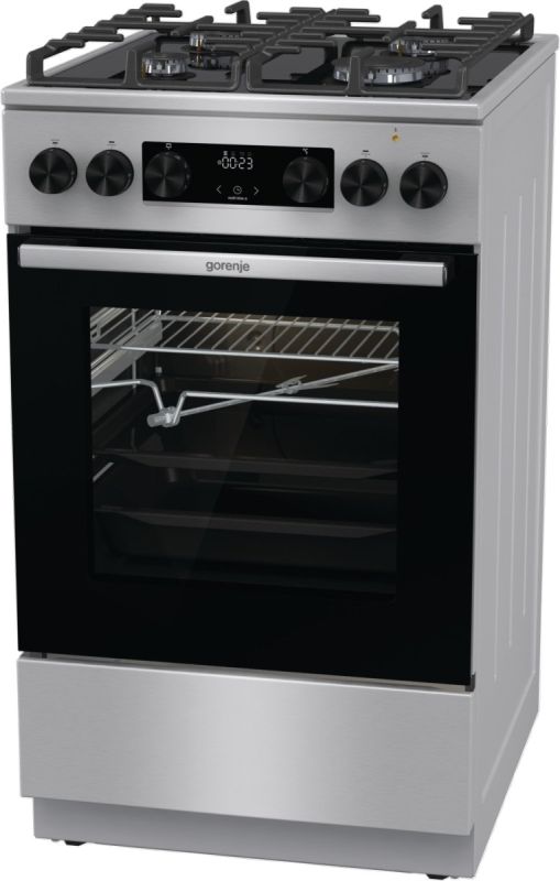 Плита Gorenje комби, 70л, 50x60см, дисплей, IconLed газ на стекле, чугун,  нерж