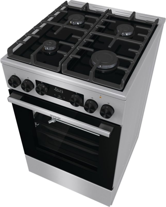 Плита Gorenje комби, 70л, 50x60см, дисплей, IconLed газ на стекле, чугун,  нерж