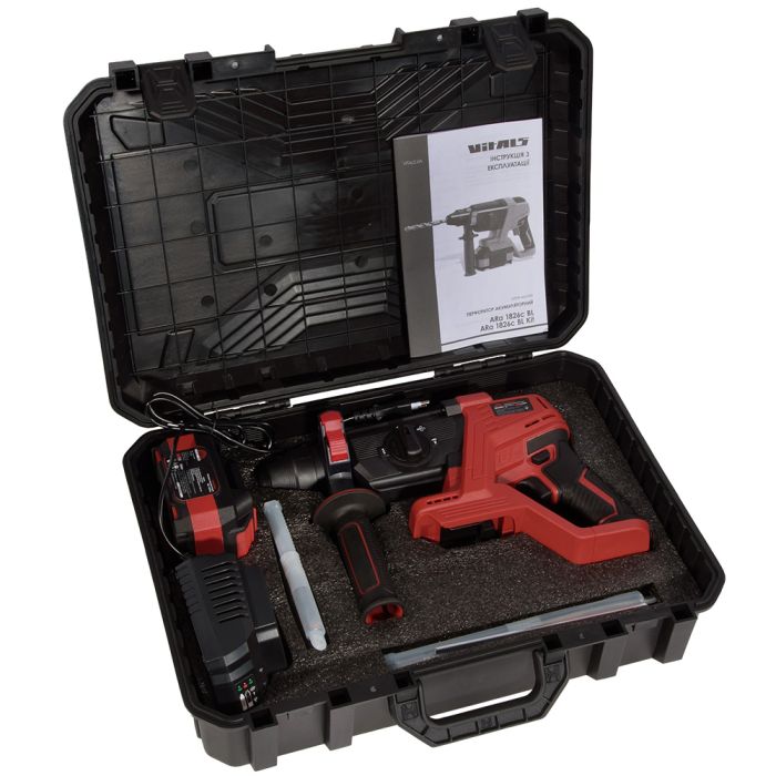 Перфоратор аккумуляторный Vitals Master ARa 1826c BL Kit 18В акб 1х4.0А·час 2.6Дж 0-3000уд/мин 0-950об/мин IP21 ЗП, кейс 3.4кг
