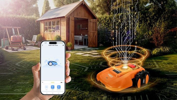 Газонокосилка-робот аккумуляторная Neo Tools Energy+ 18В 1х6.0А·час 20-60мм 67дБ 600м2 3100об/мин кабель 100м IPX5 6.94кг