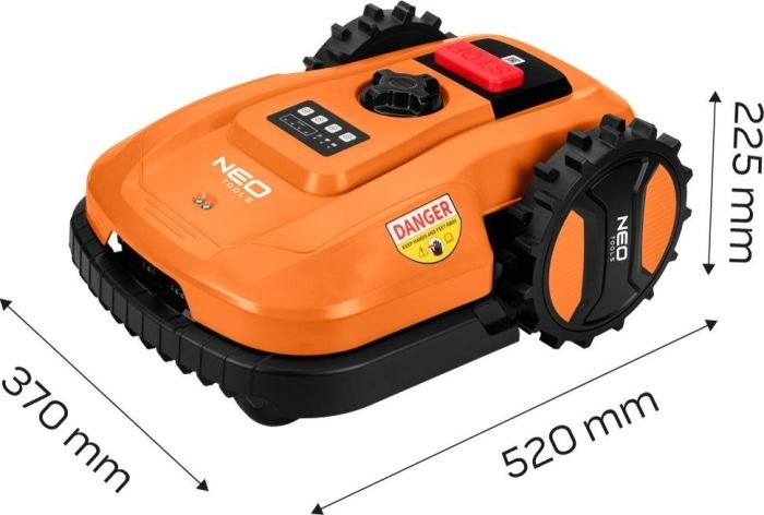 Газонокосилка-робот аккумуляторная Neo Tools Energy+ 18В 1х6.0А·час 20-60мм 67дБ 600м2 3100об/мин кабель 100м IPX5 6.94кг
