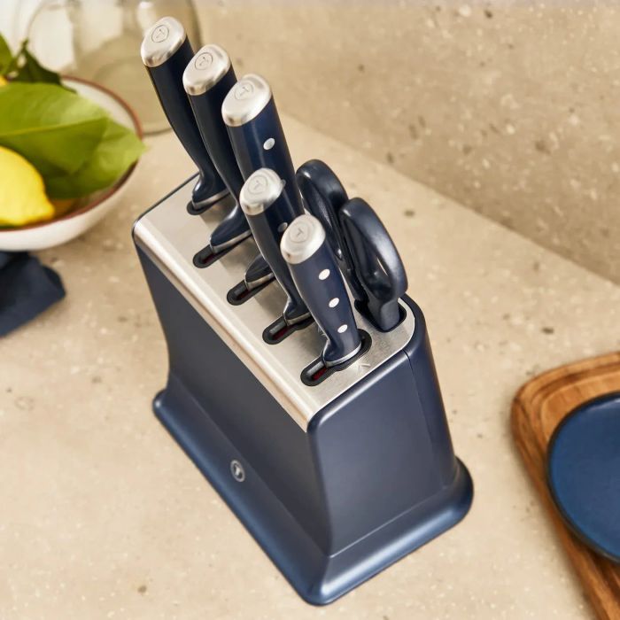 Набор ножей Tefal EverSharp Pro с блоком, 6 предметов, нержавеющая сталь, синий