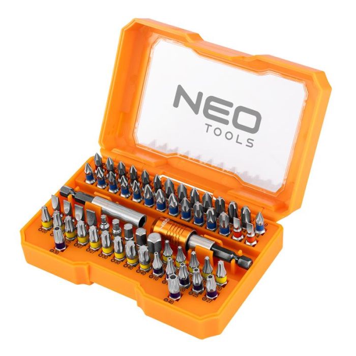 Биты Neo Tools магнитные удлинители 2шт, SL, PH, PZ, H, TX, TT, 25мм, кейс набор 60шт