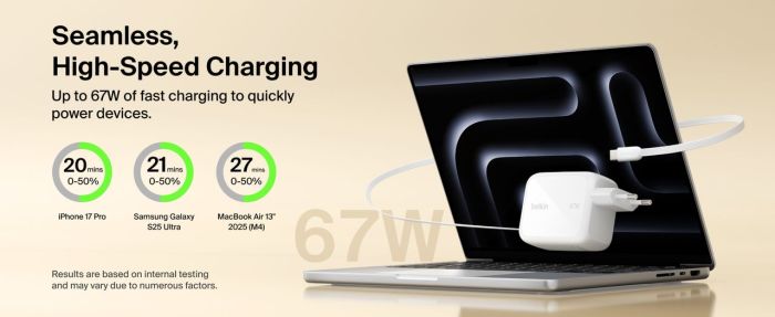 Зарядное устройство сетевое Belkin 67Вт USB-C PD PPS, белый