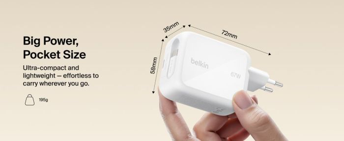Зарядное устройство сетевое Belkin 67Вт USB-C PD PPS, белый