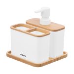 Набор для ванной комнаты Ardesto Minimalism, 3 предмета, полипропилен, бамбук, белый