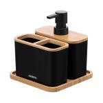 Набор для ванной комнаты Ardesto Minimalism, 3 предмета, полипропилен, бамбук, чёрный
