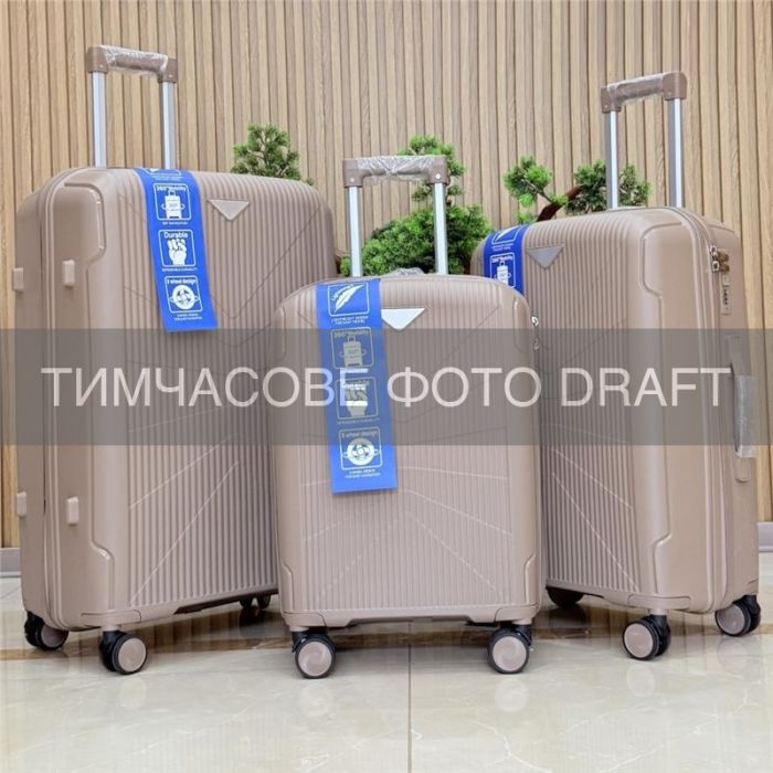Набор чемоданов 2E, M7978, полипропилен, (L+M+S), молния anti theft, 4 колеса, кодовий замок, хаки