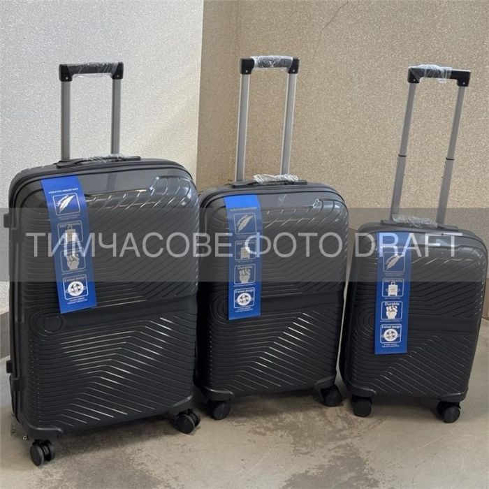 Набір валіз 2E, M6989, поліпропілен, (L+M+S), блискавка anti theft, 4 колеса, кодовий замок, темно-сірий