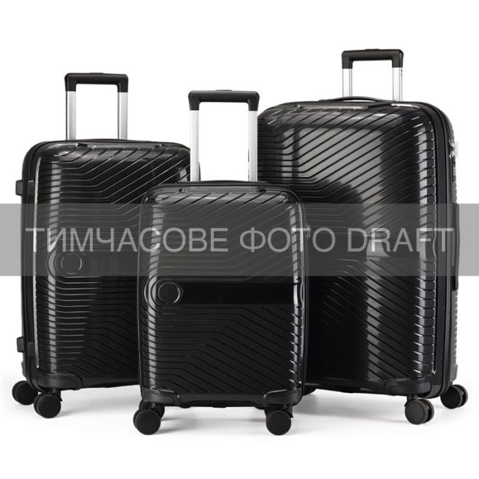 Набор чемоданов 2E, M6989, полипропилен, (L+M+S), молния anti theft, 4 колеса, кодовий замок, чёрный