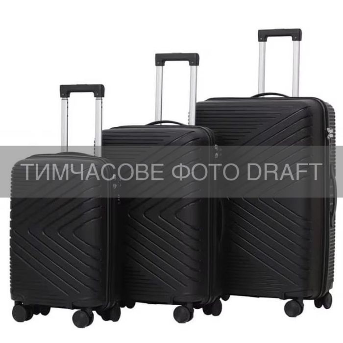 Набір валіз 2E, M6993, поліпропілен, (L+M+S), 4 колеса, кодовий замок, чорний