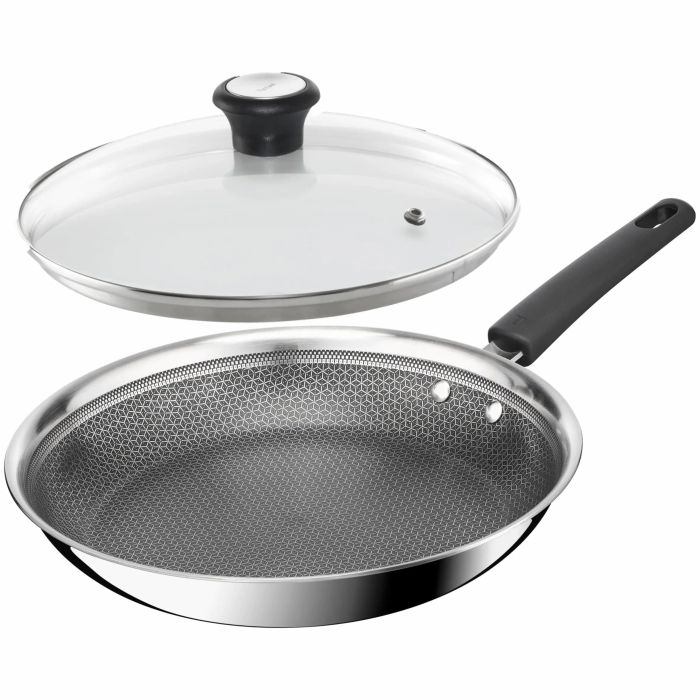 Сковорода Tefal Emotion+ Power, 28см, з кришкою, нержавіюча сталь, серцевина-алюміній, хромована сталь, бакеліт, скло