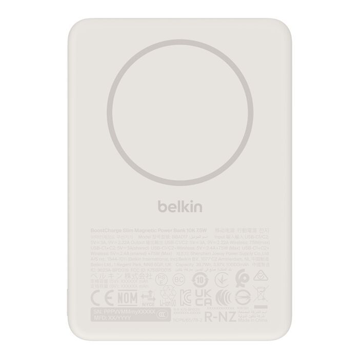 Акумулятор портативний літій-іонний Power Bank Belkin 10000мА·год, 20Вт/Qi2 7.5Вт, Slim Magnetic Ring, пісочний