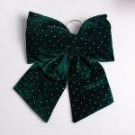 Оксамитовий бант для декору зі стразами на ялинку 35×45 (см) Зелений CR-2-11