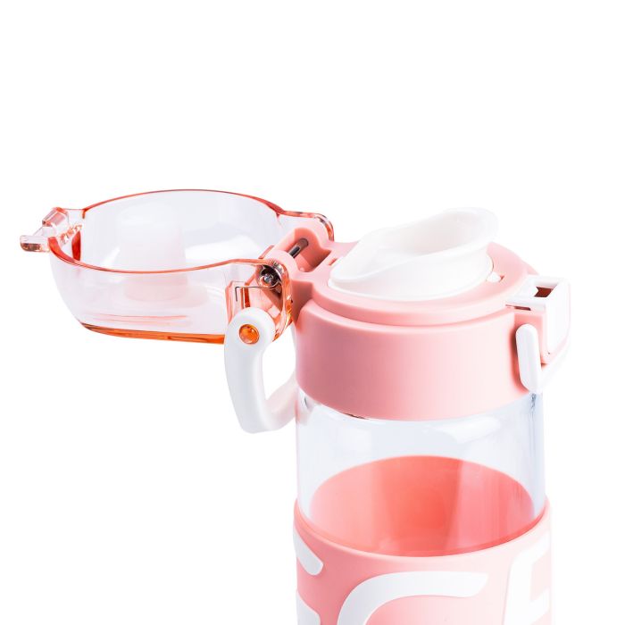 Пляшка для води 460 мл скляна з пластиковою кришкою Рожевий HP17299P