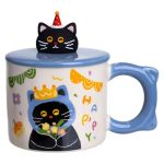 Чашка порцелянова з кришкою Kitten's Birthday 400 (мл) подарункова кружка прикольна чашка для дітей на подарунок Синій FM-24A