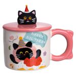 Чашка порцелянова з кришкою Kitten's Birthday 400 (мл) подарункова кружка прикольна чашка для дітей на подарунок Рожевий FM-24C
