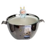 Бульйонниця порцелянова Labubu з кришкою і ручками 800 (мл) Ø15 (см) Сріблястий з блакитним FM-34D