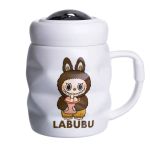 Чашка порцелянова з кришкою Labubu 400 (мл) подарункова кружка прикольна чашка для дітей на подарунок Білий з темно-коричневим FM-54C