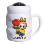 Чашка порцелянова з кришкою Labubu 400 (мл) подарункова кружка прикольна чашка для дітей на подарунок Білий з жовтим FM-54D