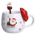 Новорічна порцелянова чашка з ложкою Merry Christmas 400 (мл) Червона Yiwu FM-CS-19A