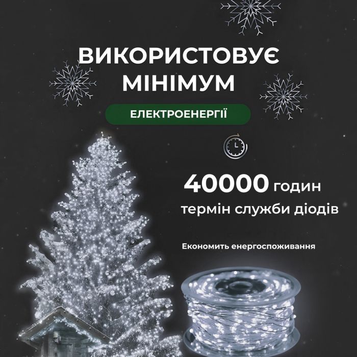 Гірлянда роса на пульті 50 метрів на 500 led світлодіодів крапля на білому дроті біла 500L50MWW