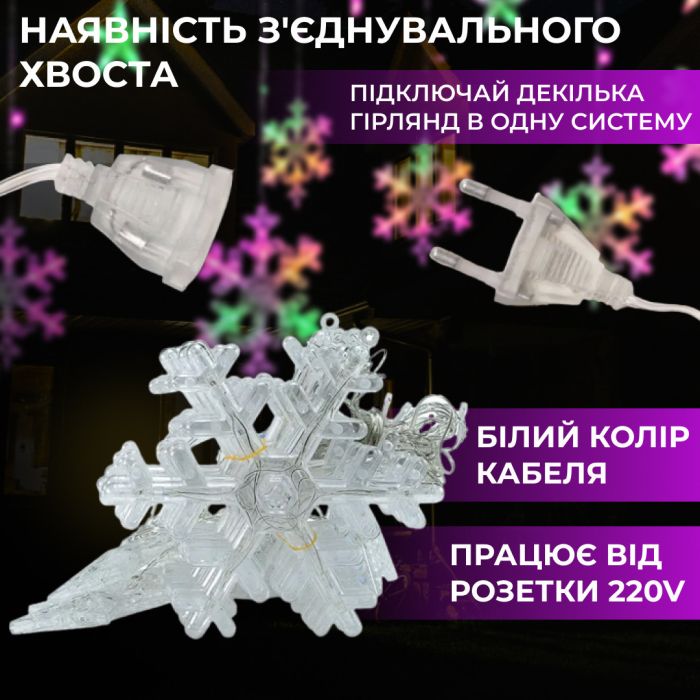 Гірлянда світлодіодна штора GarlandoPro сніжинка і зірка 12 фігур ED 3х1м гірлянда зірка 1733061ML