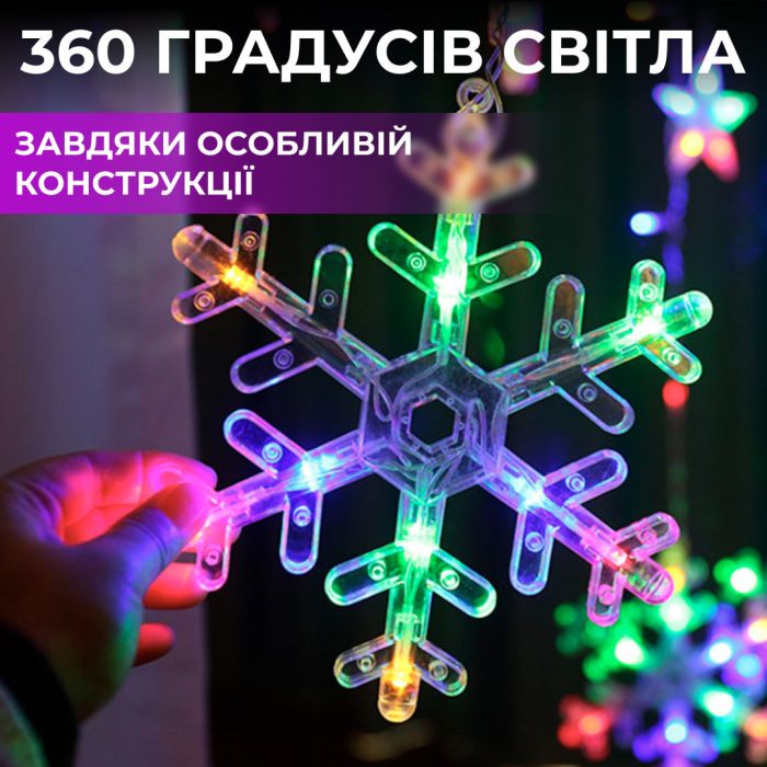 Гірлянда світлодіодна штора GarlandoPro сніжинка і зірка 12 фігур ED 3х1м гірлянда зірка 1733061ML