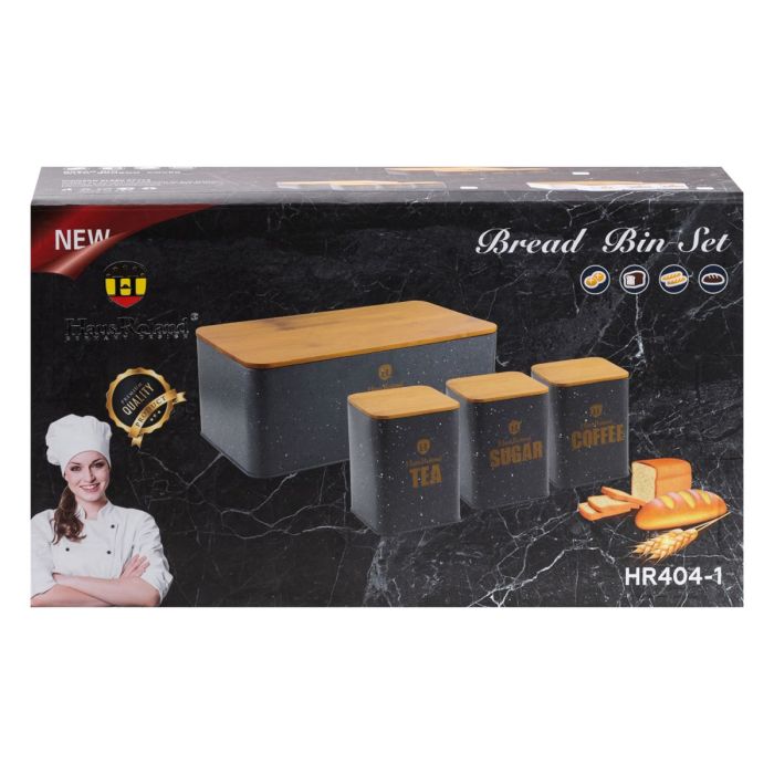 Набір для зберігання продуктів 4 штуки з бамбуковими кришками сірий HP33527G