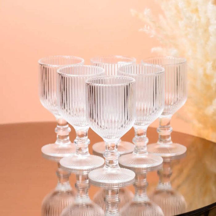 Келихи для вина рифлені на низькій ніжці 6 шт по 220 мл HP7114