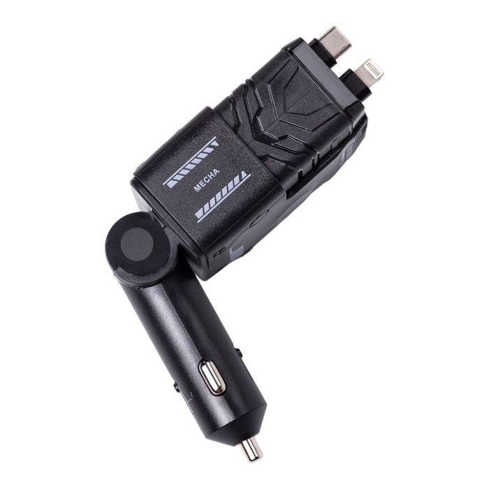 Автомобільний зарядний пристрій MECHA з висувними кабелями та портами USB/Type-C Чорний HP-A1B