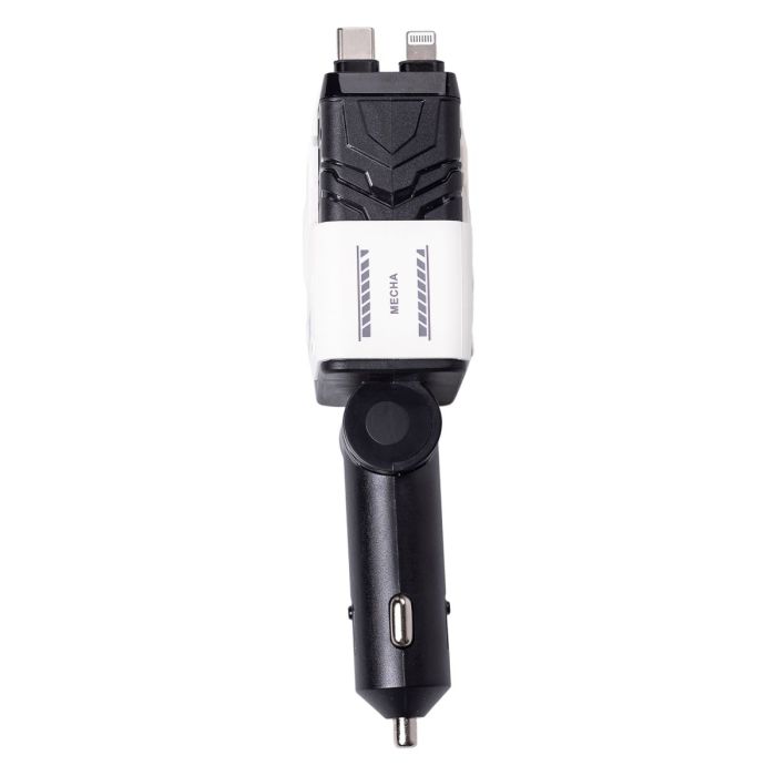 Автомобільний зарядний пристрій MECHA з висувними кабелями та портами USB/Type-C Білий HP-A1W