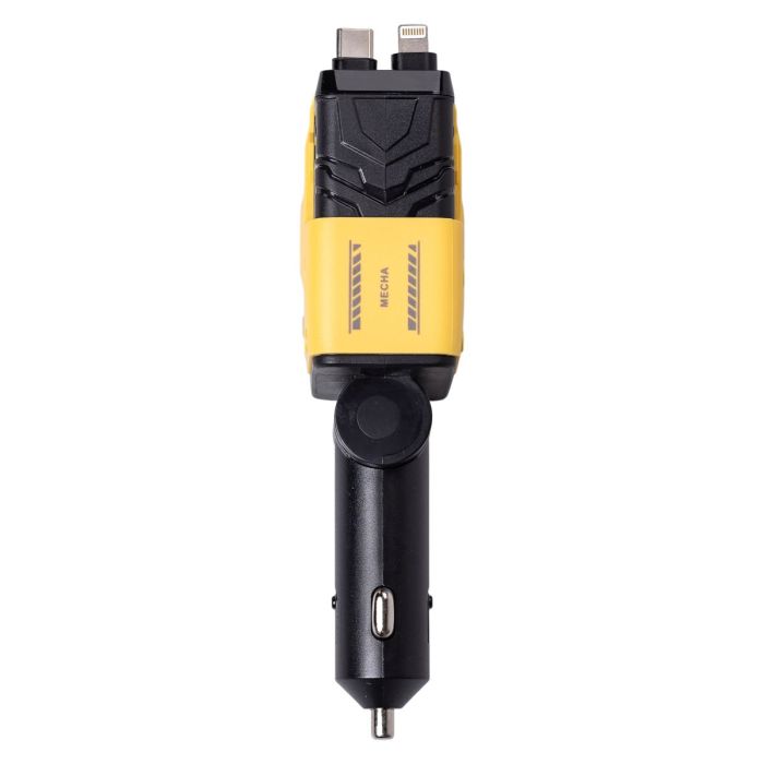 Автомобільний зарядний пристрій MECHA з висувними кабелями та портами USB/Type-C Жовтий HP-A1Y