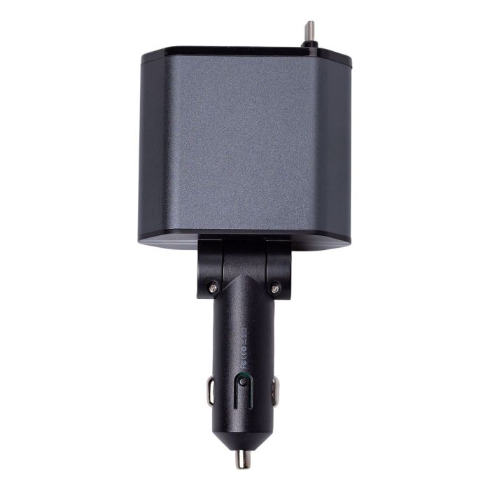 Автомобільний зарядний пристрій з висувними кабелями та портами USB-A/USB-C HP-C1
