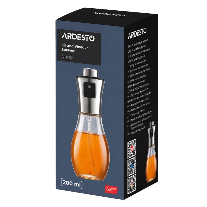 Розпилювач для олії та оцту ARDESTO Gemini, 200мл, скло, нержавіюча сталь, пластик, прозорий