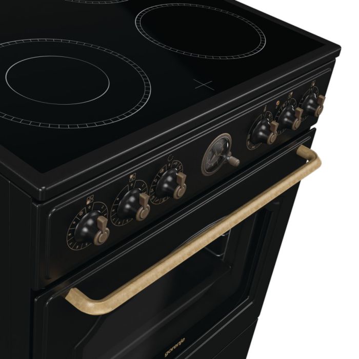 Плита Gorenje электрическая стеклокерамическая, 71л, 60x60см, дисплей, программатор, приготовление с паром, черный матовый