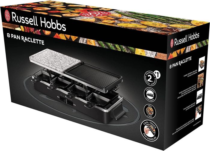 Гриль Russell Hobbs раклетница Multi Raclette 3in1, 1400Вт, 8 сковородок, нерж.сталь, черный