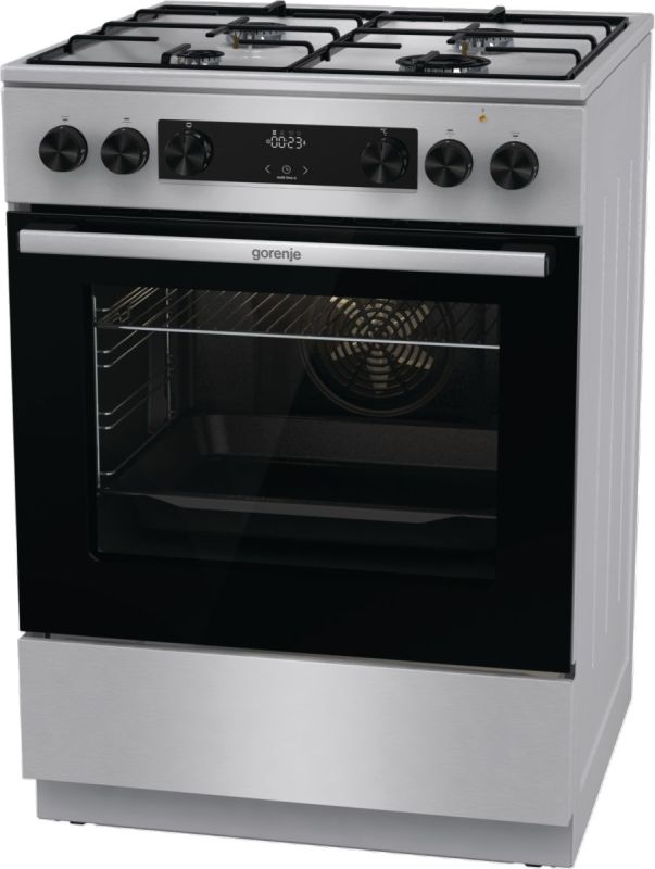 Плита Gorenje комби, 71л, 60x60см, дисплей,  эмалированные реш, программатор IconLed,нерж