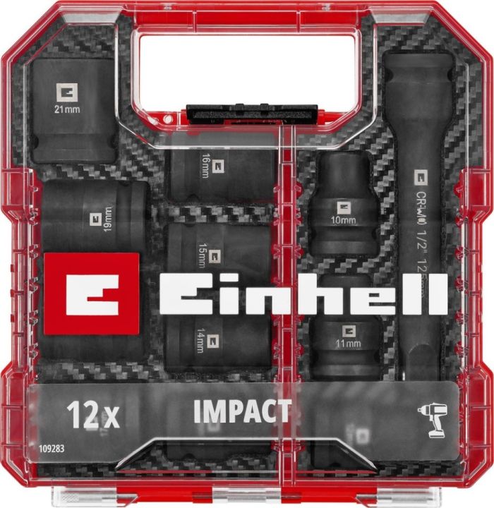 Набір ударних торцевих головок Einhell 40мм 1/2" 10-21 мм 12шт кейс 0.78кг