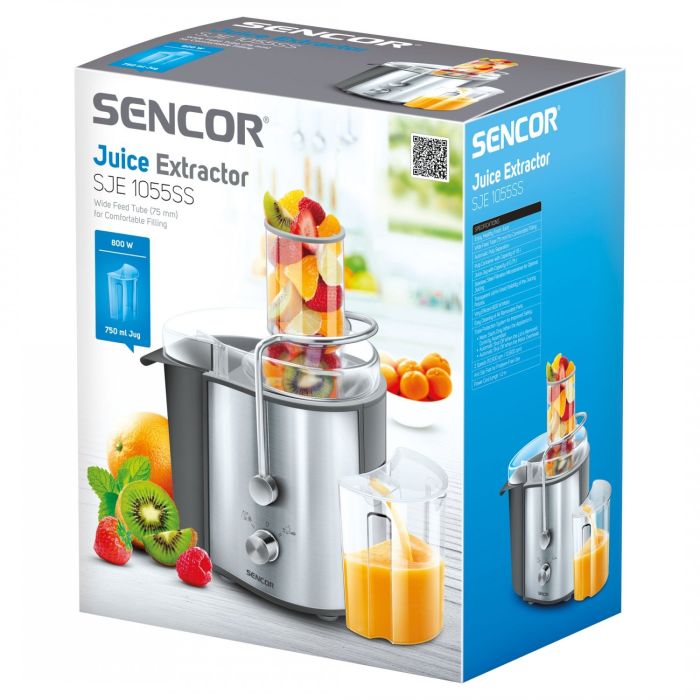 Соковыжималка Sencor центробежная 800Вт, чаша-0.75л, жмых-1.6л, пластик/металл, метал