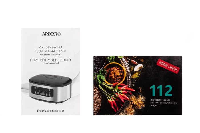 Мультиварка Ardesto, 900Вт, чаша-2х1.5л, электронное управл., 2 чаши, пластик, серо-черный