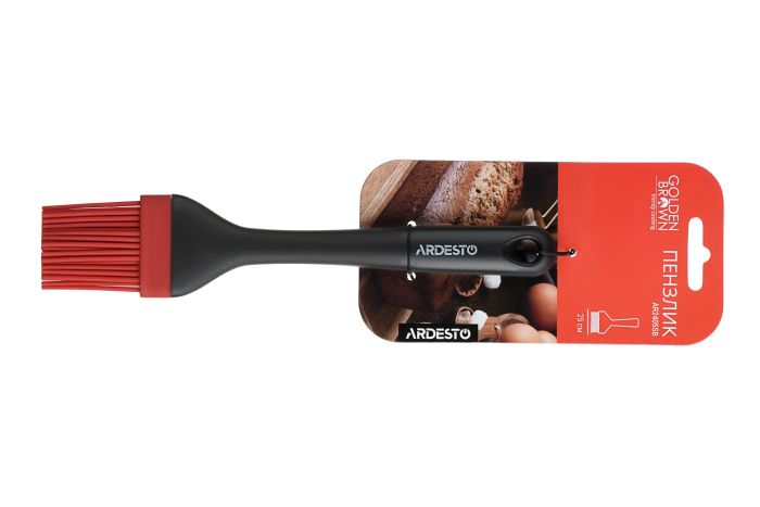 Пензлик Ardesto Golden Brown, 25см, силікон, пластик, чорно-червоний