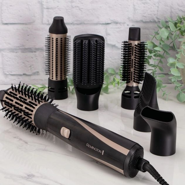 Фен-щітка Remington Blow Dry & Style Caring, 1200Вт, 2 режими, іоніз-я, хол. обдув, кейс для зберігання, кераміка, чорно-золотий