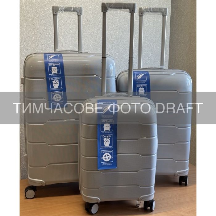 Набір валіз 2E, M6910, поліпропілен, (L+M+S), блискавка anti theft, 4 колеса, кодовий замок, сріблясто-сірий