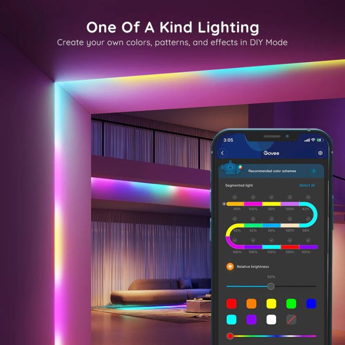 Лента светодиодная умная Govee H618С RGBIC Basic Wi-Fi + Bluetooth LED Strip Light 10м Белый