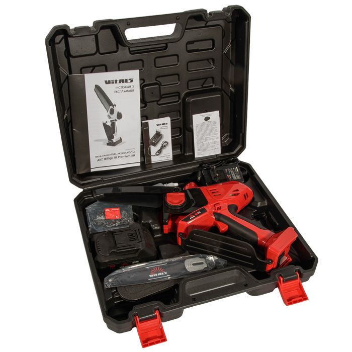 Пила ланцюгова акумуляторна Vitals AKZ 1815gk BL Premium Kit 18В акб 1х2А·год шина 15см 8м/c 2.56кг